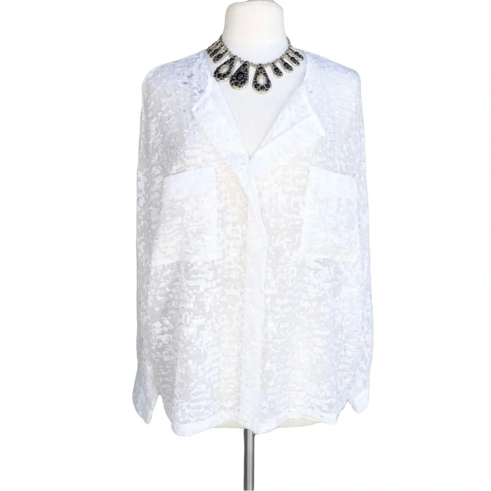 SHARON YOUNG Women’s Size XL Off White Long Sleeve Tribal Vibe Blouse
